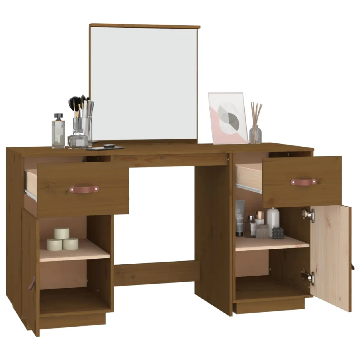 vidaXL Coiffeuse avec Miroir - Marron Miel