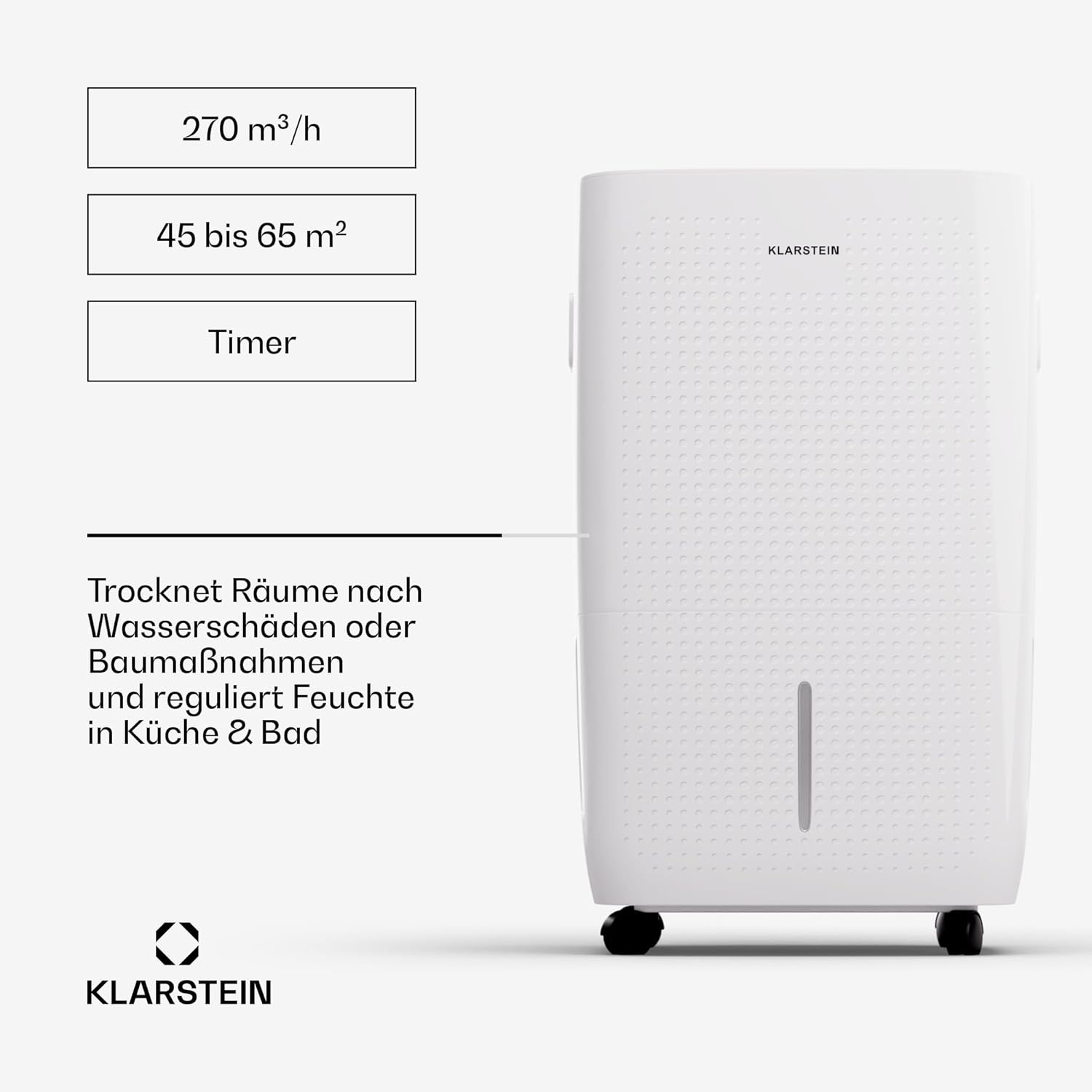 Klarstein DryFy Connect 60L Luftentfeuchter, 60L/24h, WiFi App Steuerung, 8L Tank, Timer, Elektrischer Entfeuchter für Räume 45-65m², Automatische Abschaltung, Tragbar, Weiß