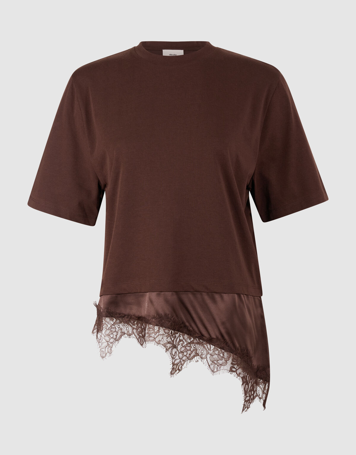 Kanten Satijnen T-shirt Bruin