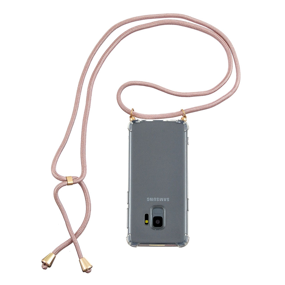 Samsung Galaxy S9 Necklace Gummi Hülle Air Cushion Fallschutz   Handykette (150cm) - Rosa / Gold