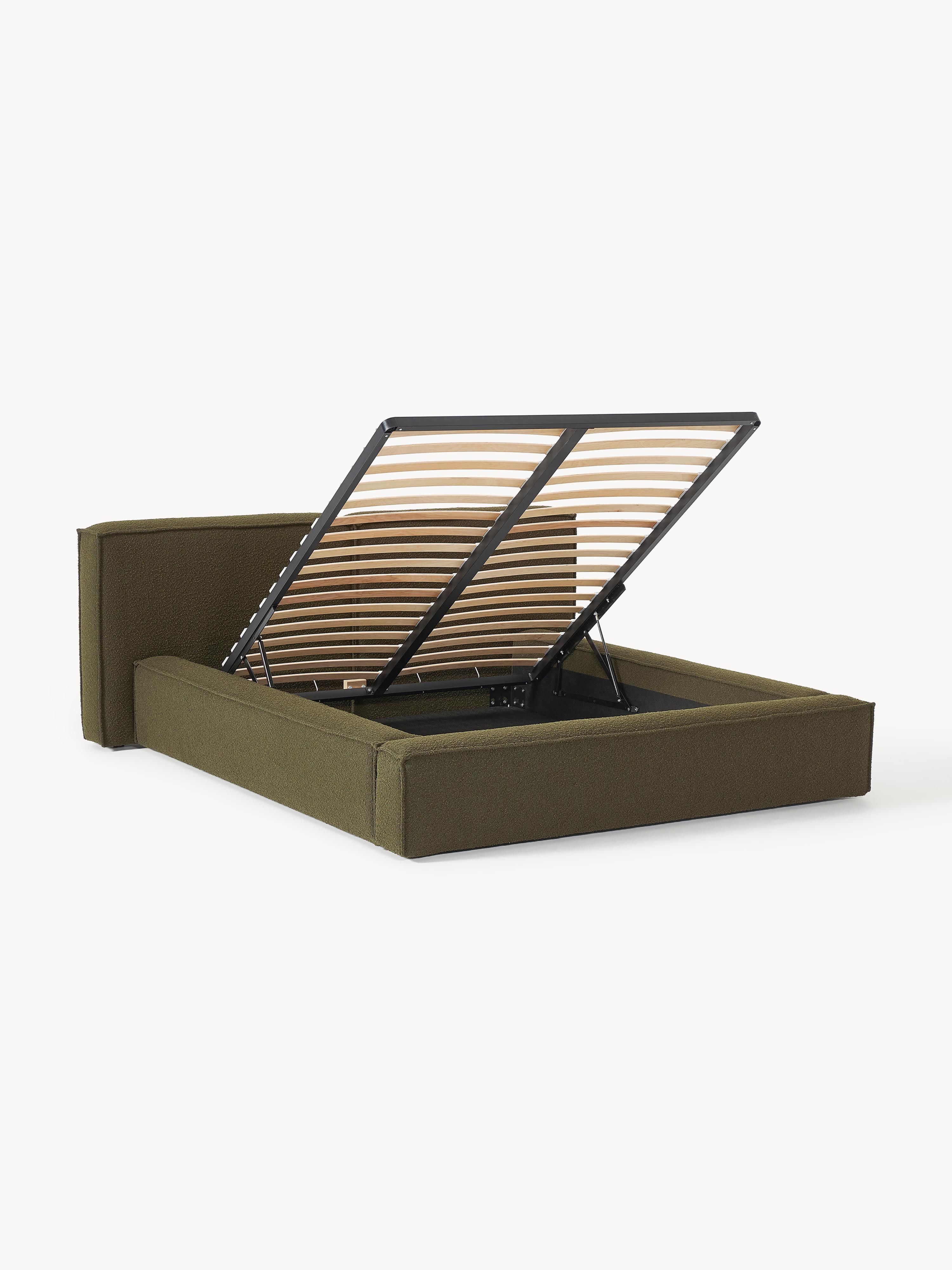 Bouclé gestoffeerd bed Lennon met opbergruimte