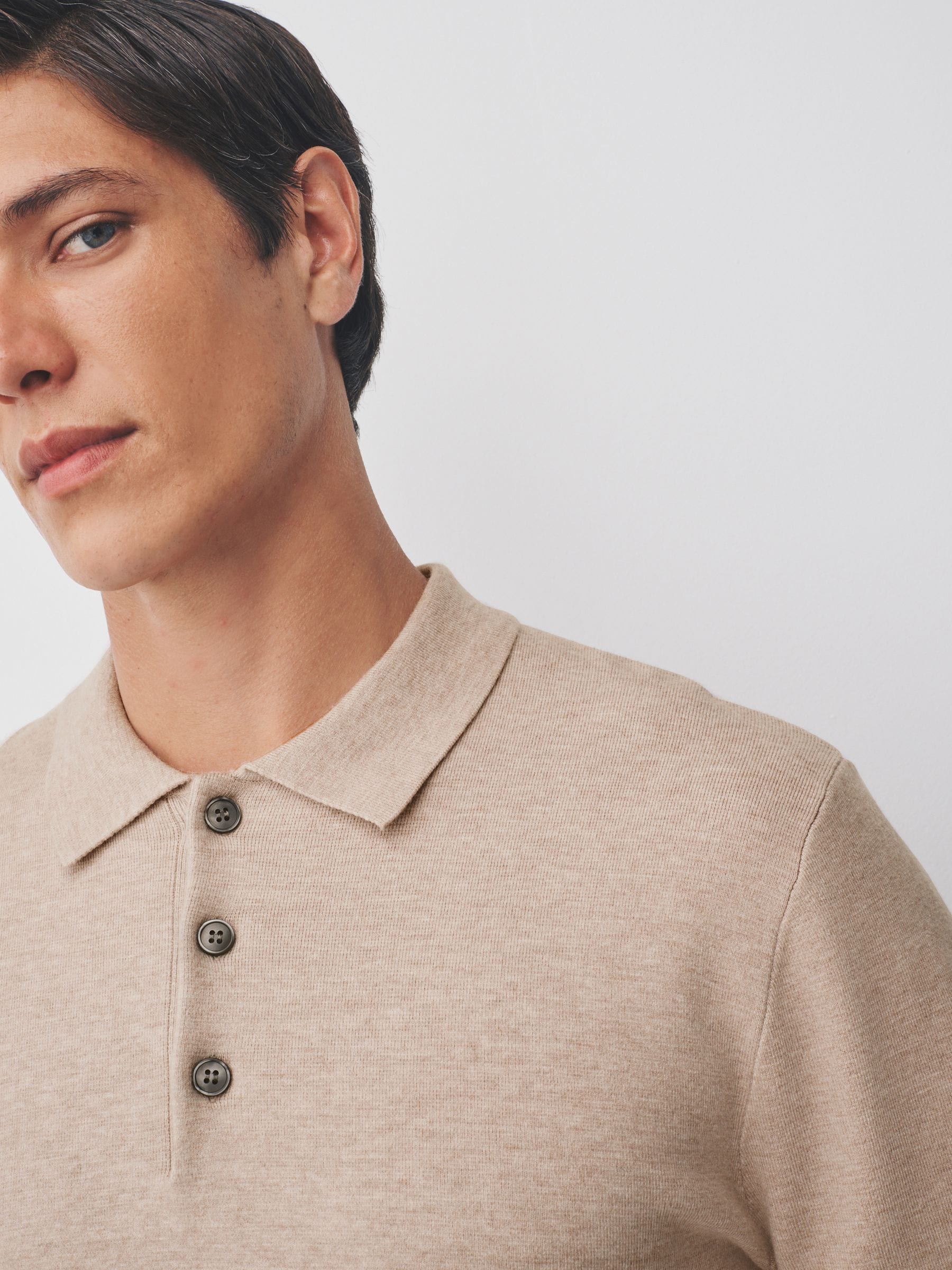 Moutkleurig - Knopen bij de hals - Regular Fit Premium Mid Weight Long Sleeve Knit Polo Shirt