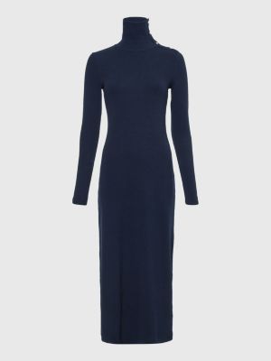 Vestido midi justo com gola alta