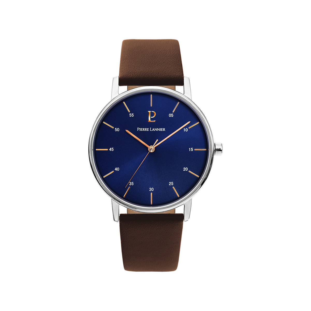 Montre Pierre Lannier homme acier cuir marron