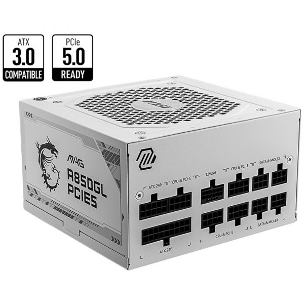 MSI MAG A850GL PCIE5 850W 80 Plus Gold Full Modular Branca