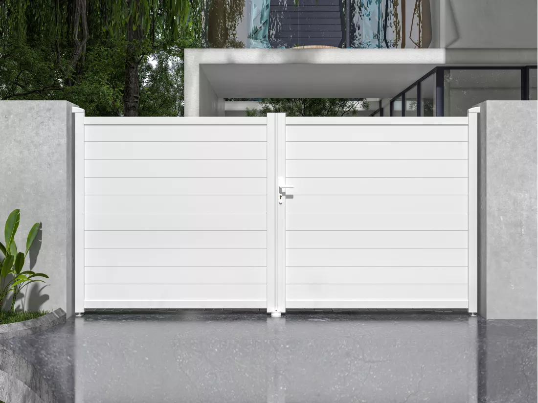 Portail électrique battant aluminium plein L355 x H181 cm blanc - NAZARIO