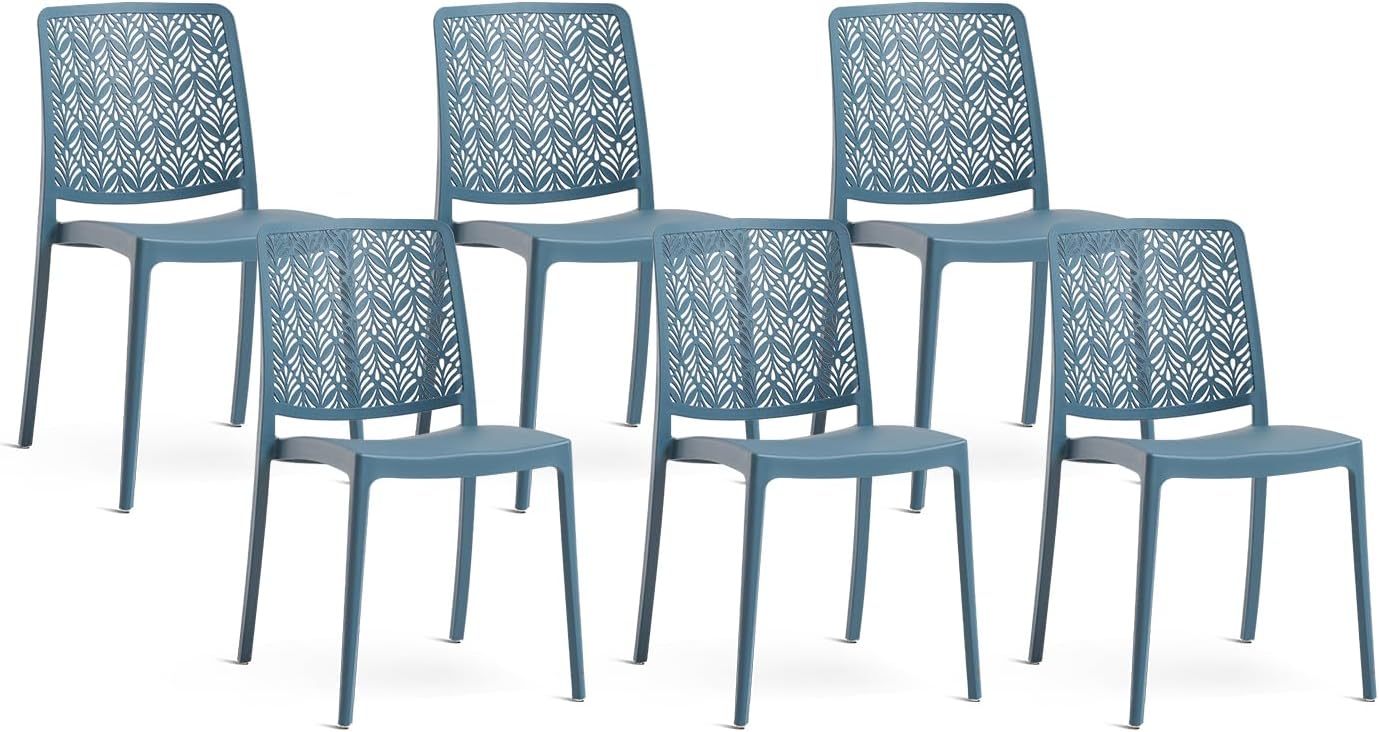 Stapelbare Stühle aus Polypropylen mit Glasfaser, wetterfeste Gartenstühle für außen oder innen, robust und pflegeleicht, modernes Design - Yara (6 Stühle, Petrolblau) IC3684153