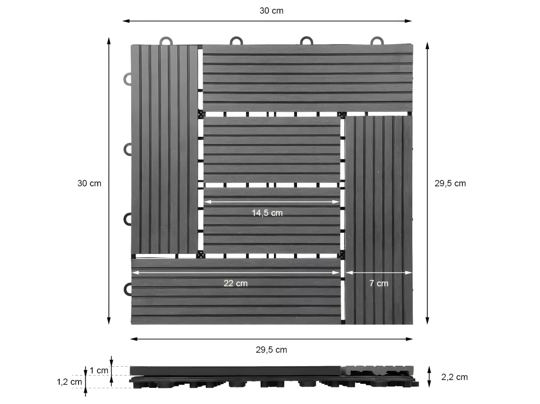 WPC carreaux de sol 30x30 cm 3 m² pour jardin piscine patio mosaïque anthracite