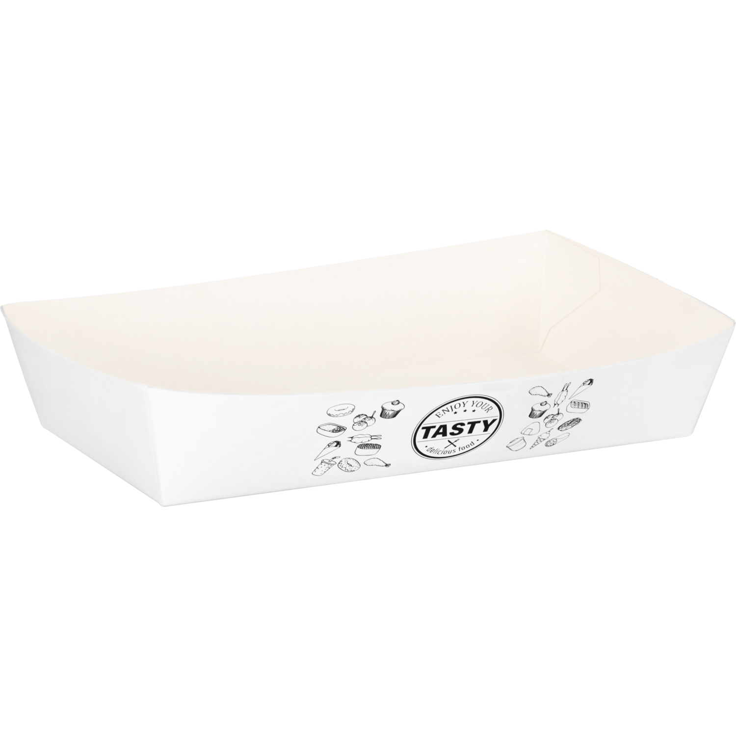 Bak, Karton + kleicoating, A14, TASTY, snackbak, 157x88x35mm, wit
