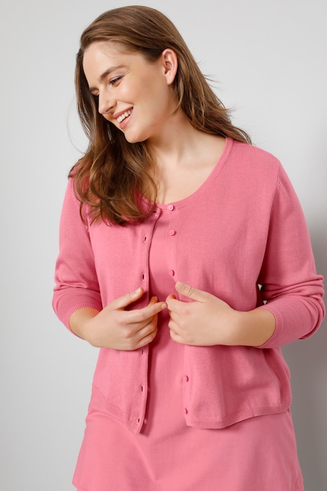 Kurz-Strickjacke, Classic Fit, Feinstrick, Rundhals, Langarm