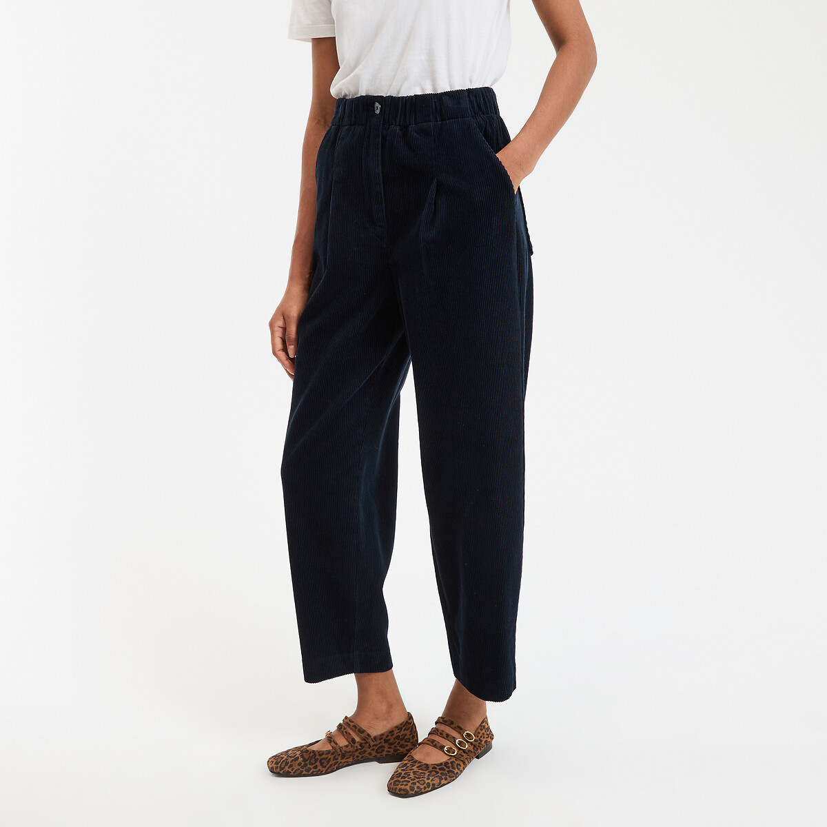 COLEÇÃO LA REDOUTE<br>Calças de veludo cotelê cor cenoura de cintura alta