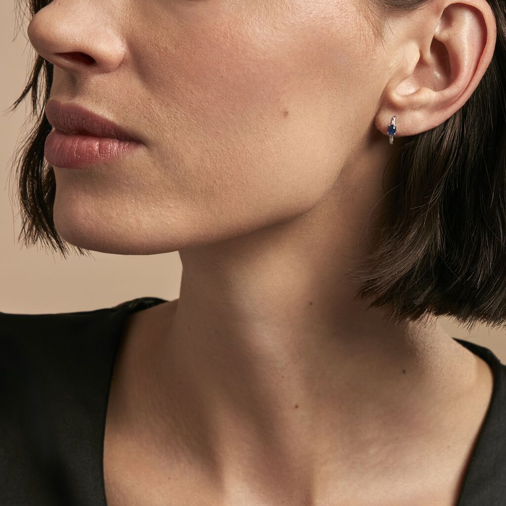 Boucles D'oreilles Puces Barrett Or Blanc Saphir Diamant