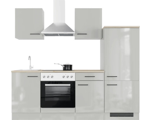 Flex Well keukenblok met apparatuur Lund 220 cm lichtgrijs glanzend gedemonteerd omkeerbaar