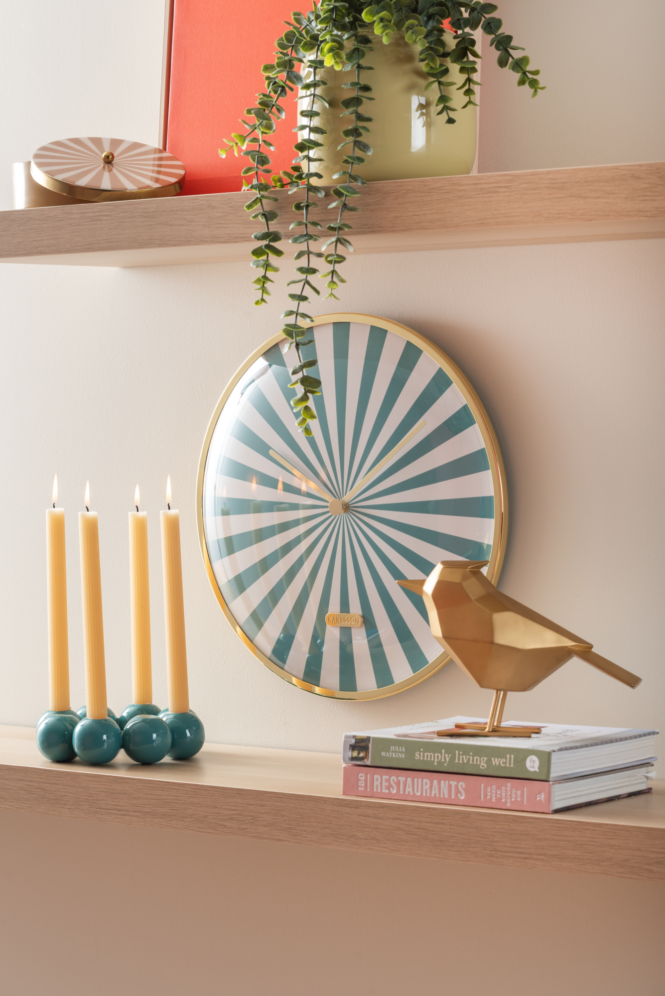 Wall clock Candy Swirl Dome bright orange & white
