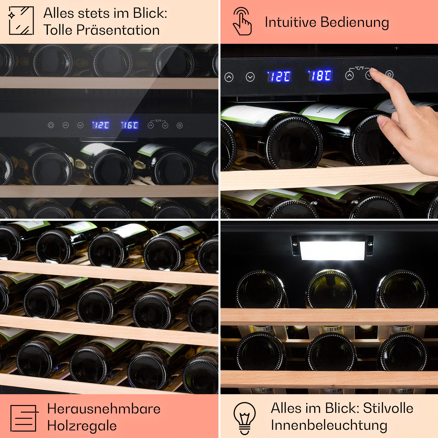 Vinovilla 50 Duo Zweizonen-Weinkühlschrank 53l 17 Fl. 3-Farben Glastür Edelstahl 2 Kühlzonen