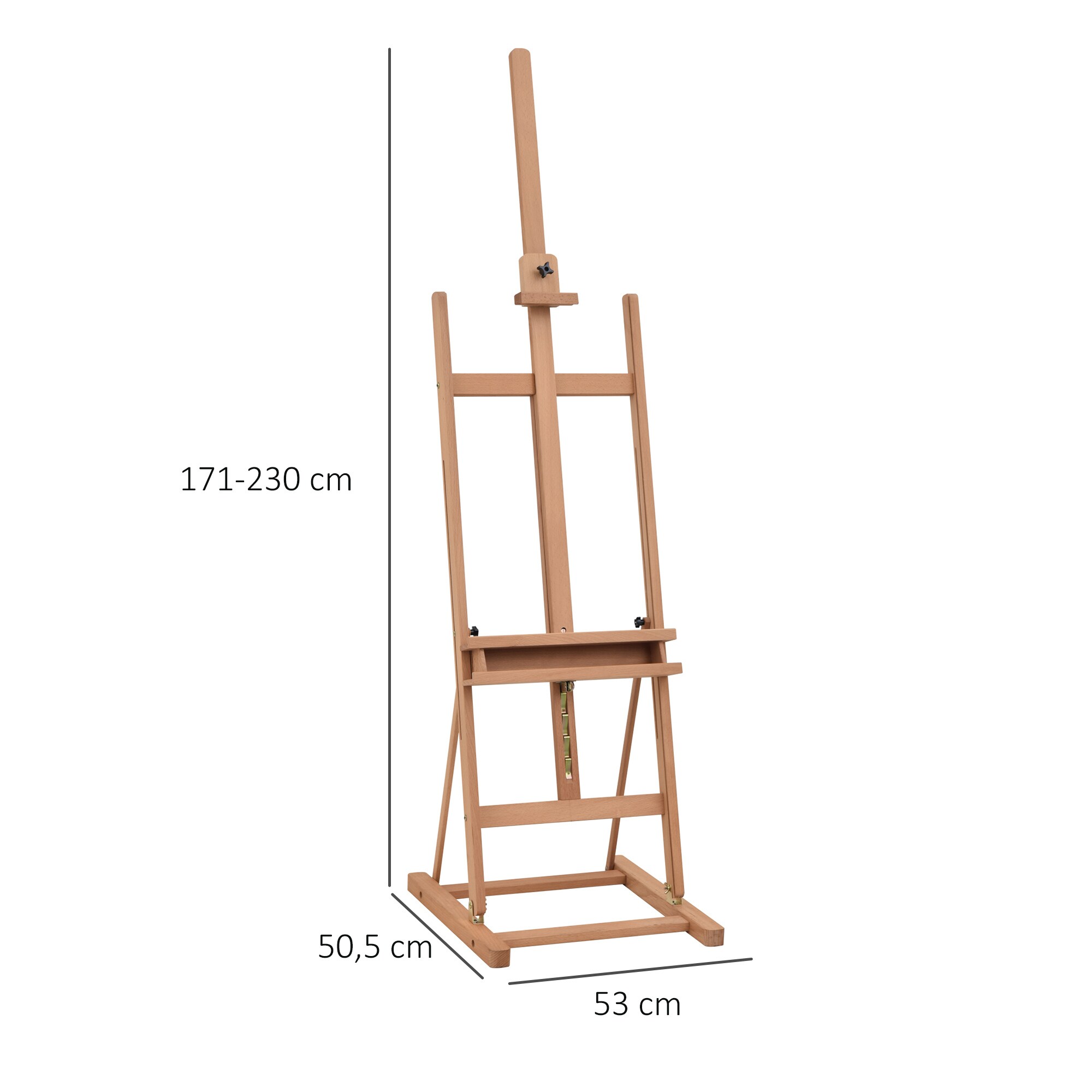 Vinsetto Atelierstaffelei mit Ablage natur 53 x 50,5 x 171-230 cm (BxTxH)