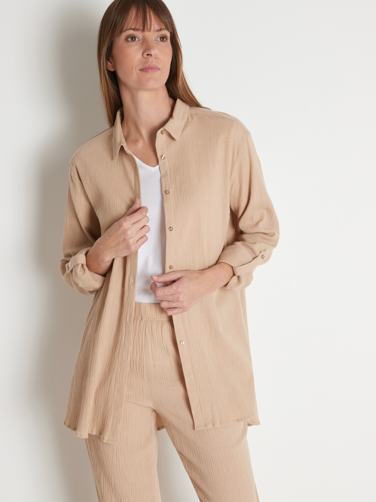 Chemise longue créponnée pur coton