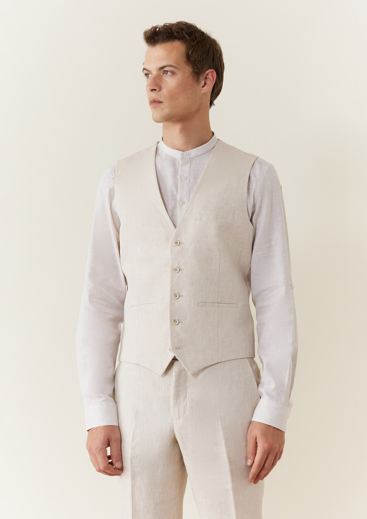 Gilet casual en lin uni beige