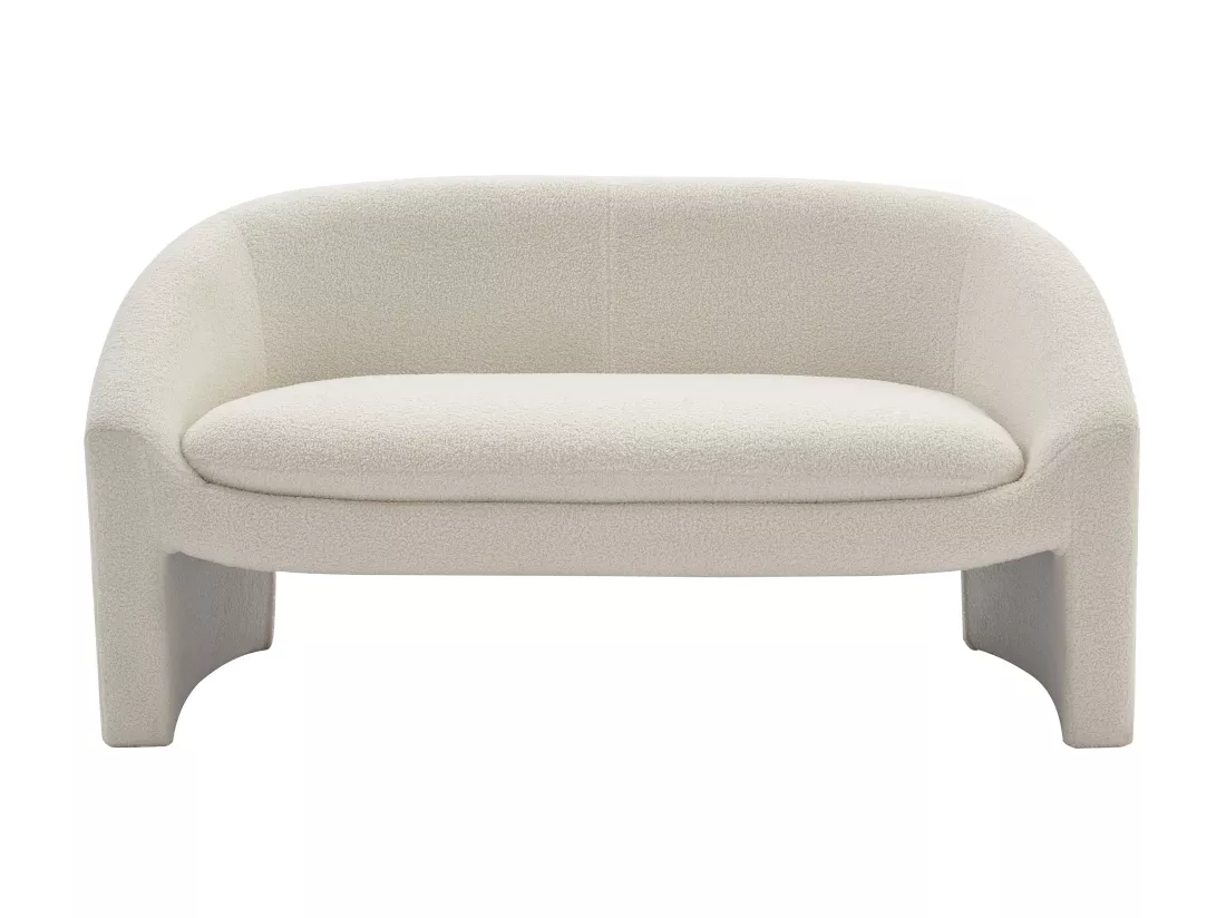 Canapé 2 places et fauteuil en tissu bouclette blanc OSSANA
