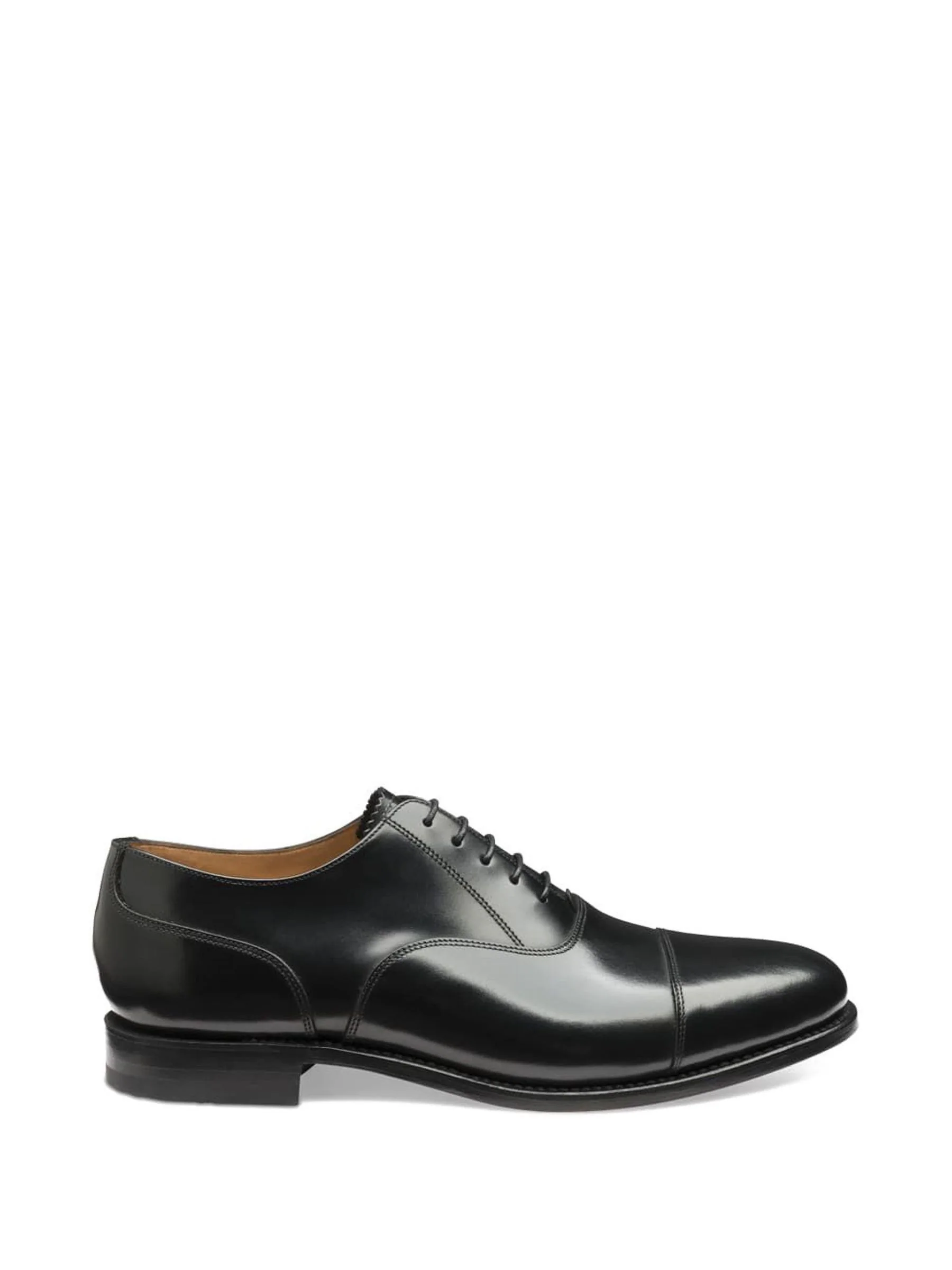 Loake - Glanzende zwarte leren Oxford-schoenen met glad neusstuk