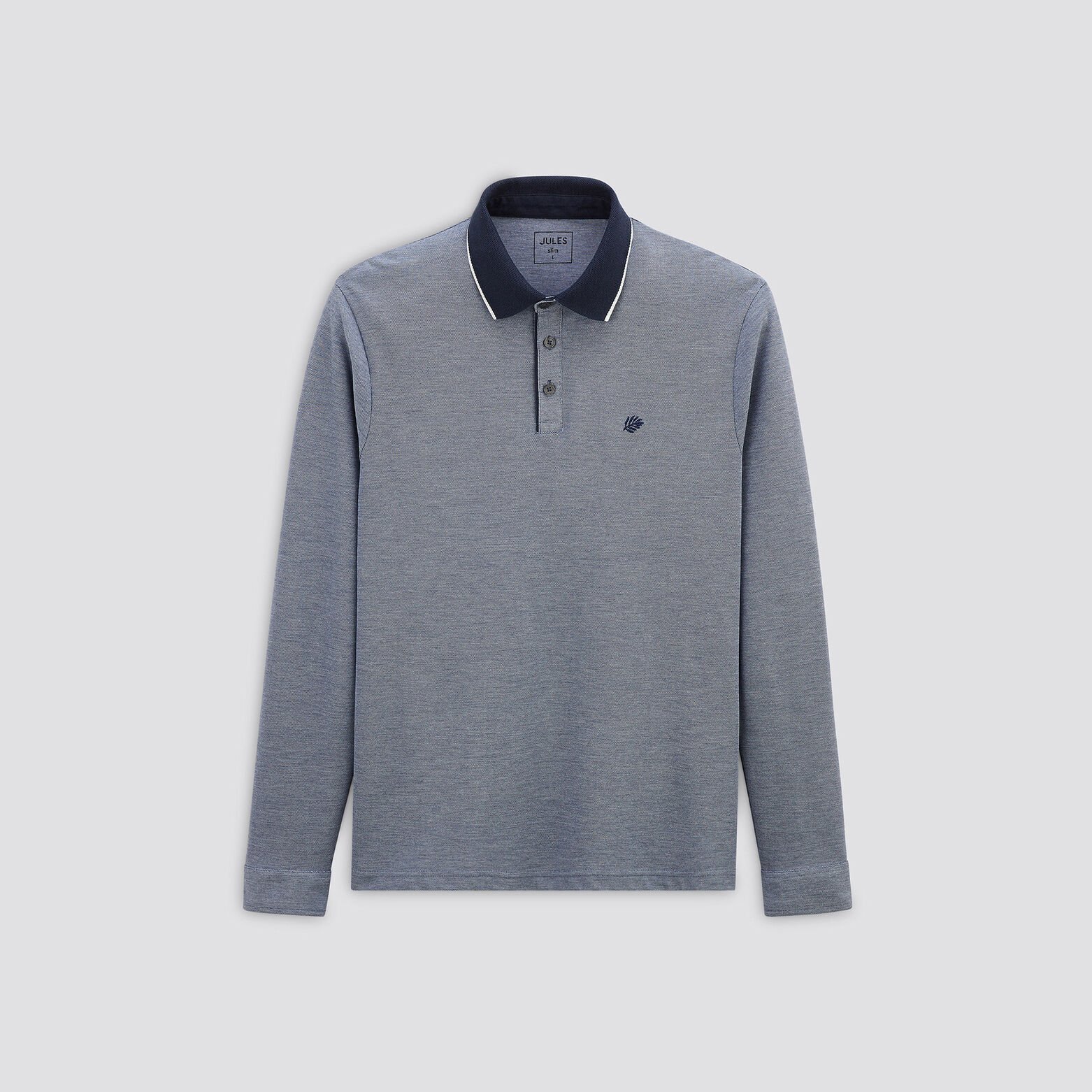 Polo manches longues piqué à col contrasté Bleu foncé