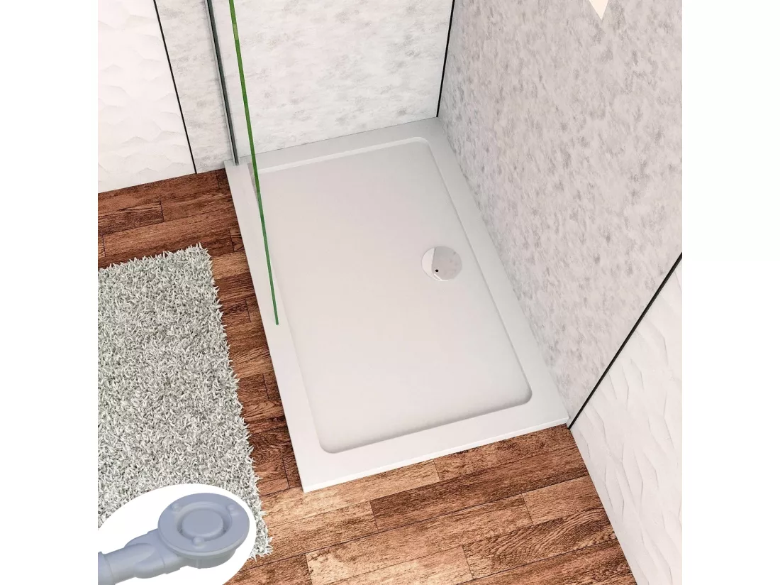 Aica receveur de douche Blanc Rectangulaire 90x80x3cm,bac à douche Avec une bonde Design ultra-mince,antidérapant,en marbre minéral et mixte résine