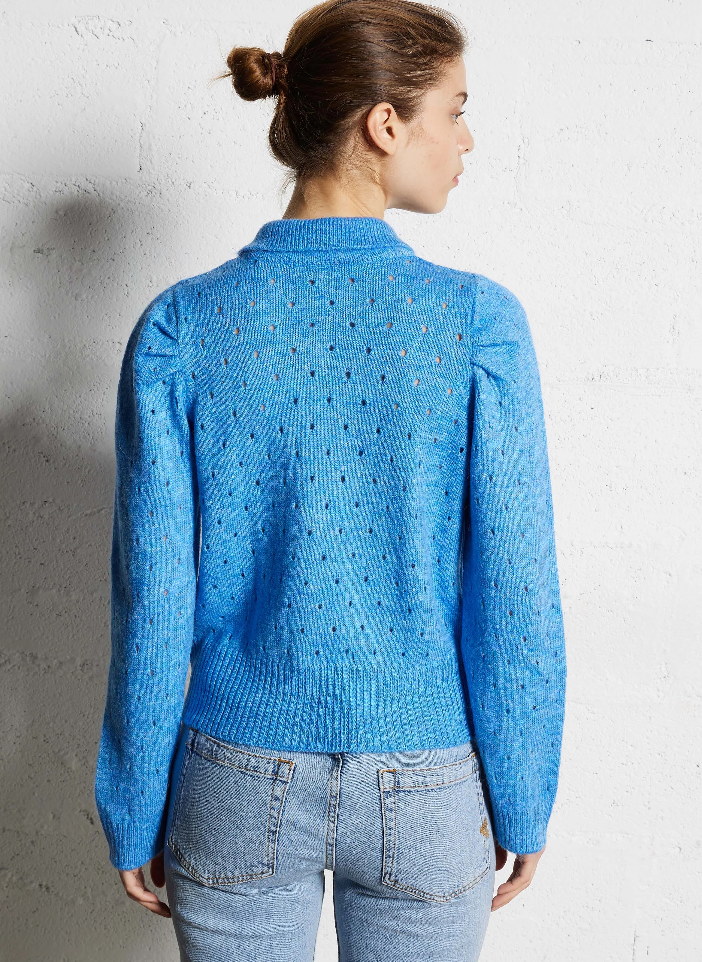 Cardigan col classique| Bleu