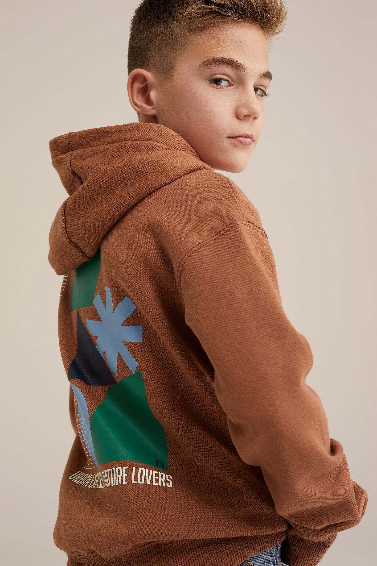 Jongens hoodie met opdruk Blue Ridge Lichtbruin