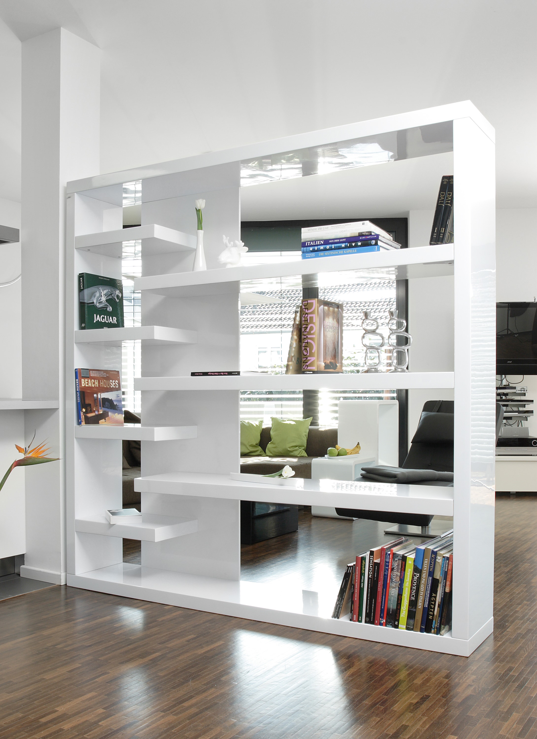 Raumteiler weiß Standregal Regal Trennwand Bücherregal Wohnzimmer Schrank