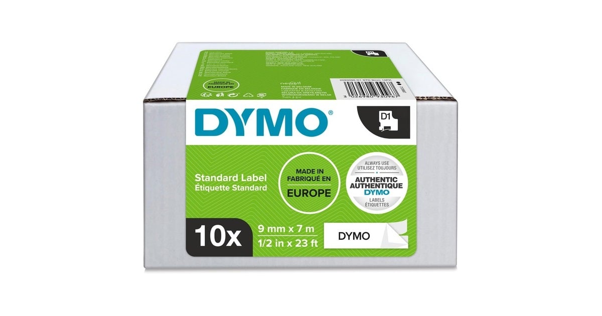 DymoD1 tapecassette zwart op wit, 9mm x 7m printlint  (10 stuks)