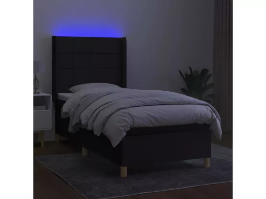 Sommier tapissier avec matelas et LED Noir 90x190 cm Tissu