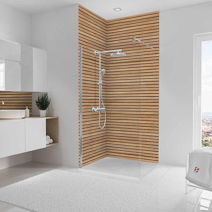 Lot de 2 panneaux muraux de salle de bains l.100x255 cm, décor japandi horizontal, Schulte DécoDesign