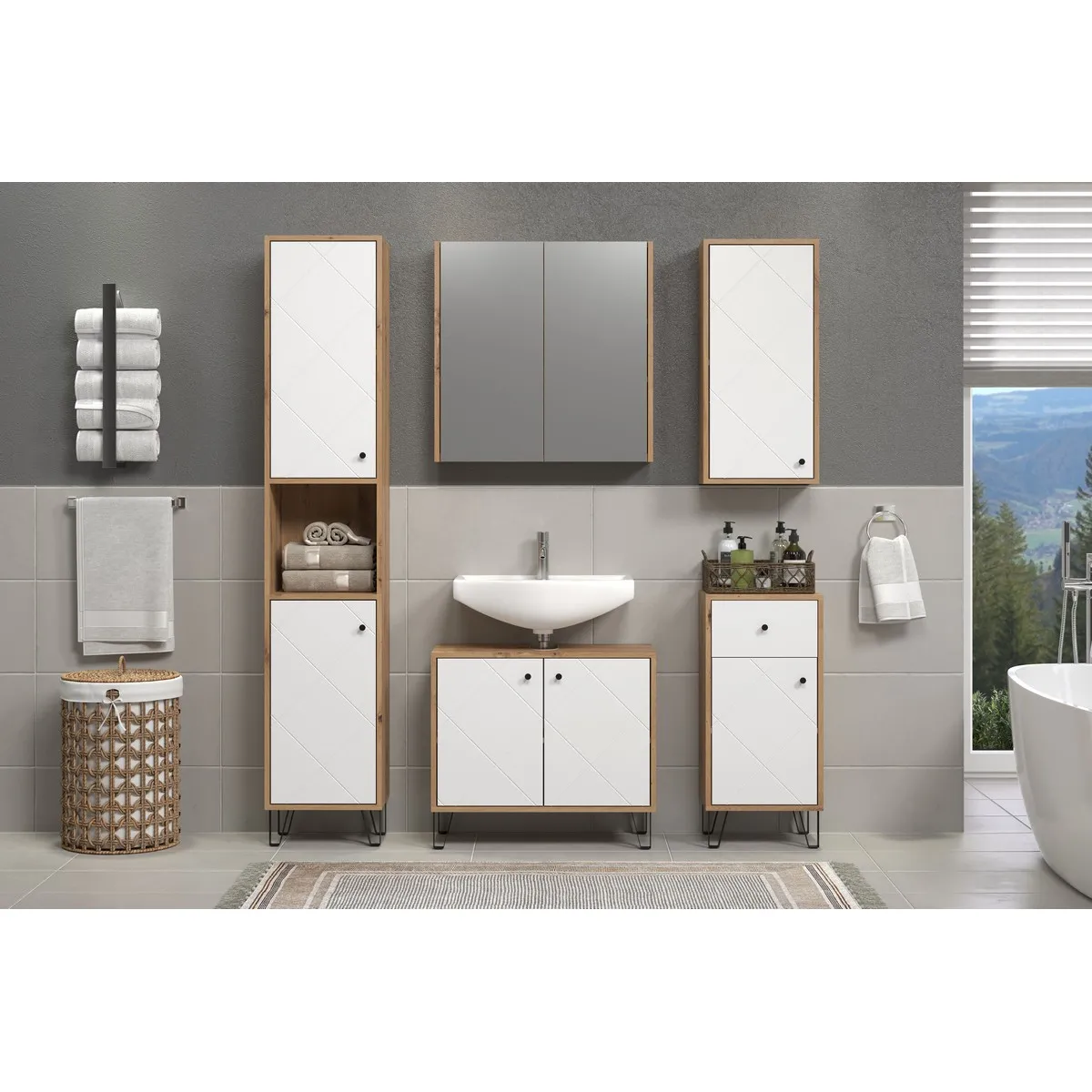 Meuble salle de bain EPIKASA Touch - Blanc et Marron