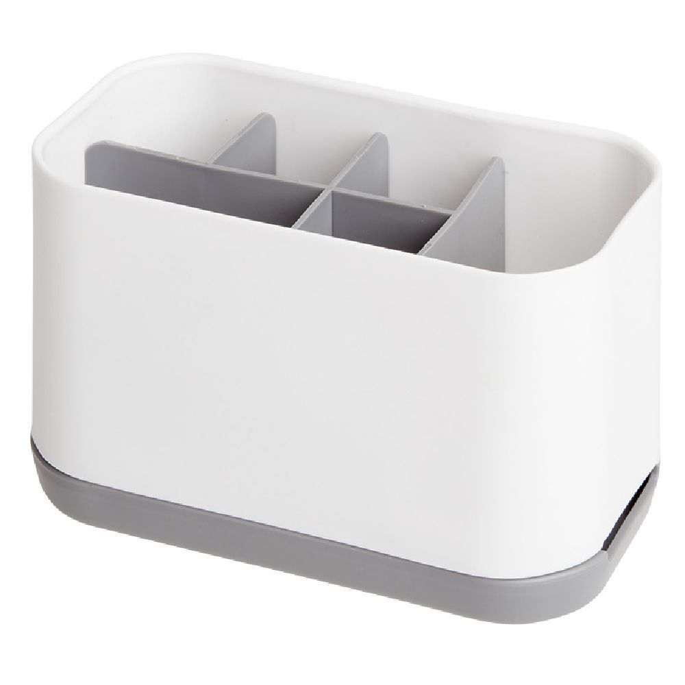 Organisateur salle de bain avec compartiment amovible gris et blanc