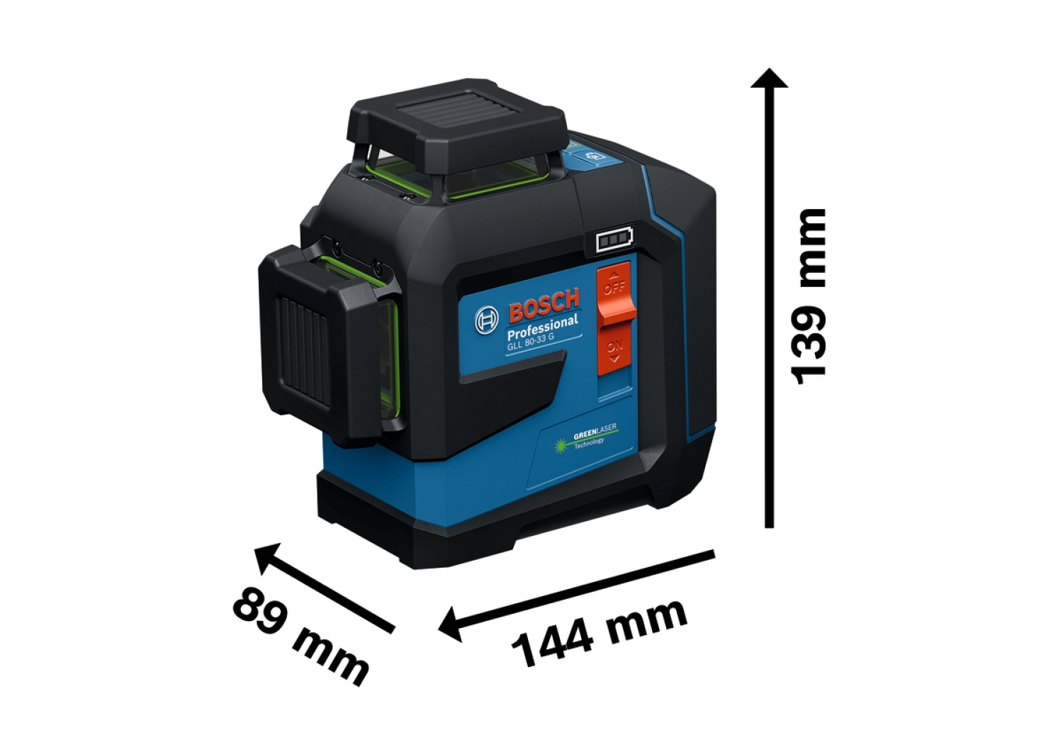 Bosch GLL 80-33 G Kruislijnlaser in L-Boxx - Groen - 30m - 3x 360° - IP65