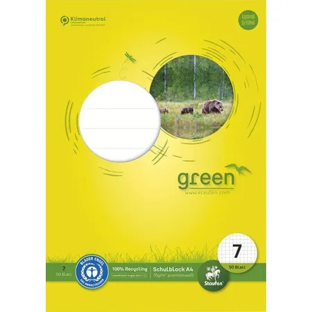 Staufen Green Schulblock Lin7 A4 50 Blatt 70g/qm 7mm kariert 4-Loch