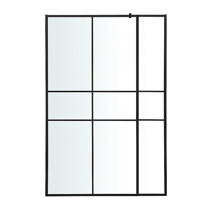 Paroi de douche walk in et volet GoodHome Ahti transparent profilé noir 90 + 28 cm