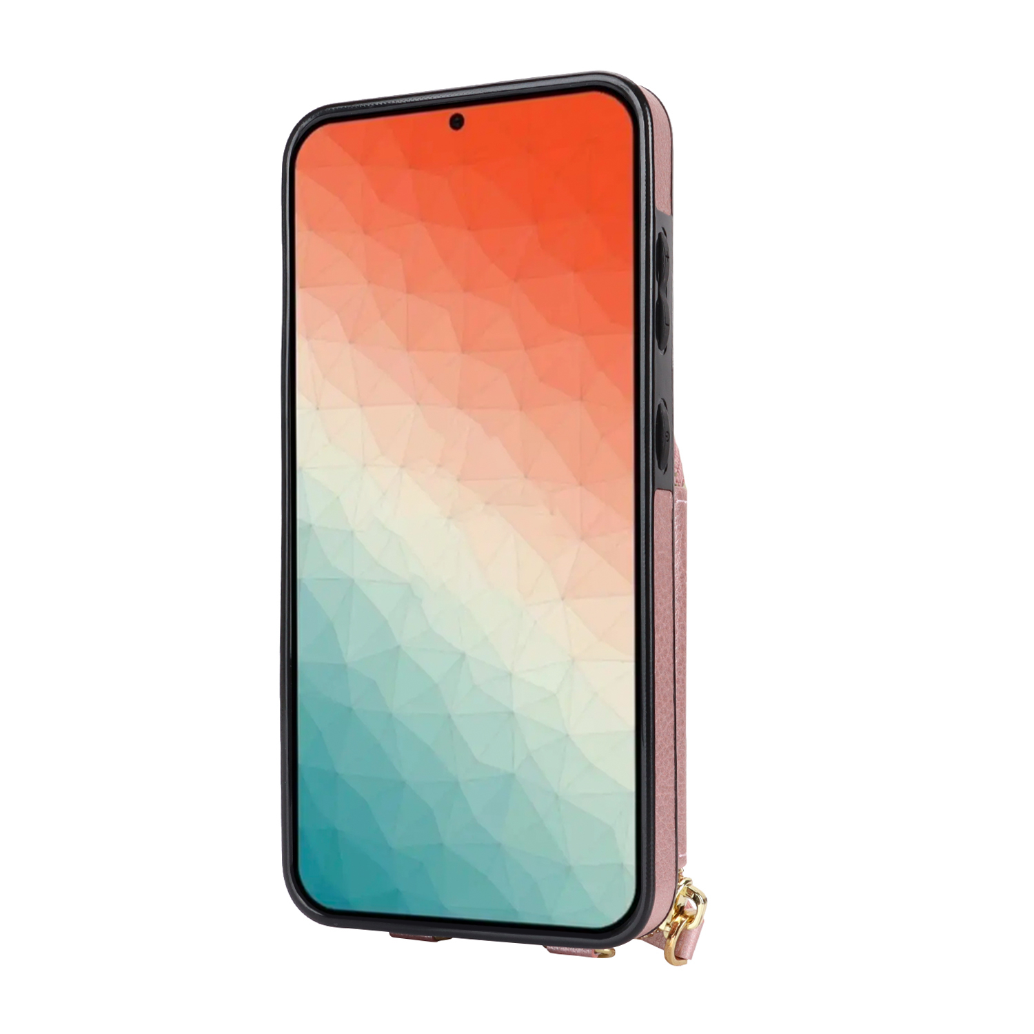 Samsung Galaxy S24  Plus Necklace Leder Schutz Hülle mit Kartenfächer   Handykette (140cm) - Roségold