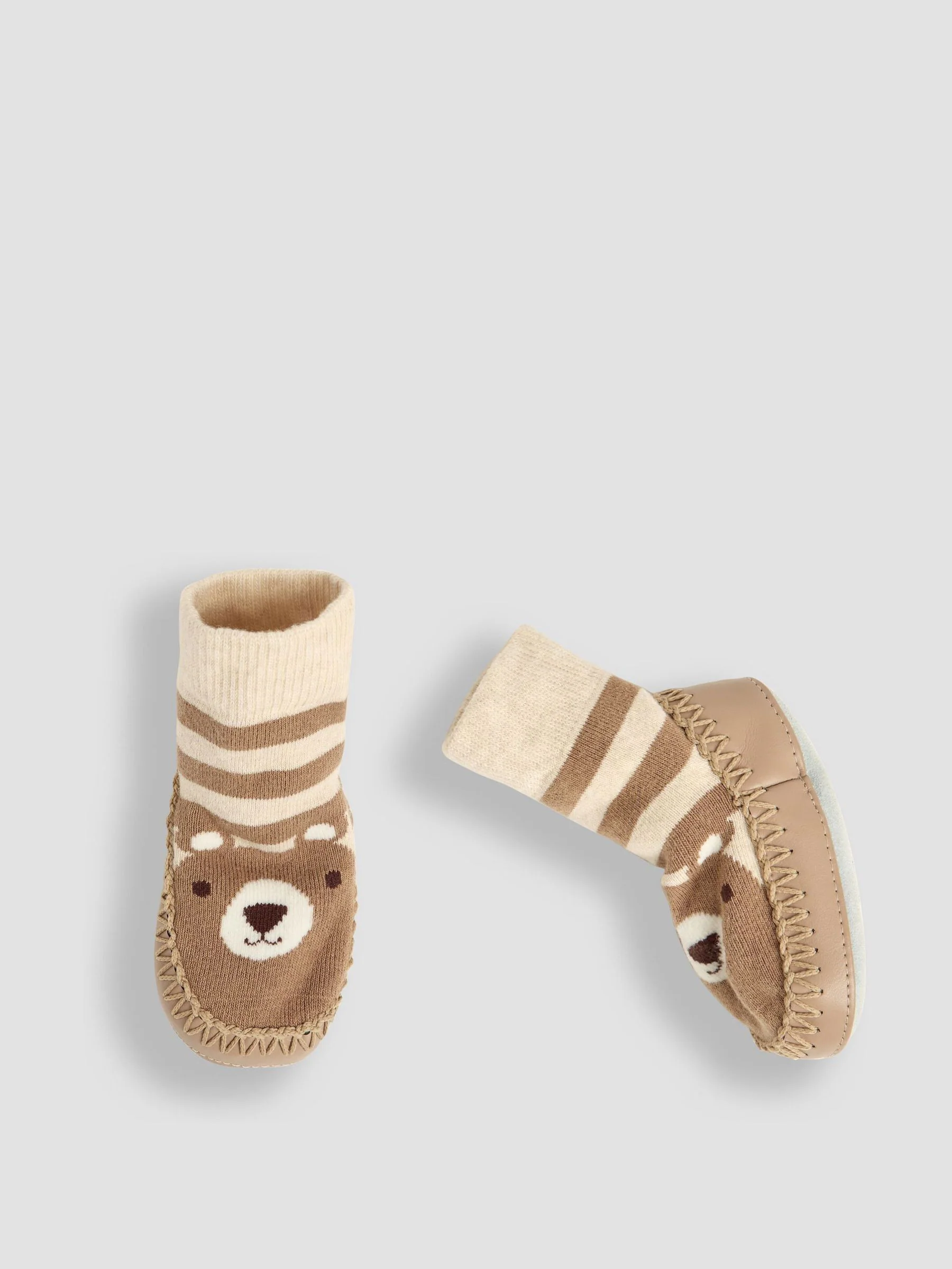 Bruin met beer - Jojo Maman Bébé moccasin pantoffelsokken