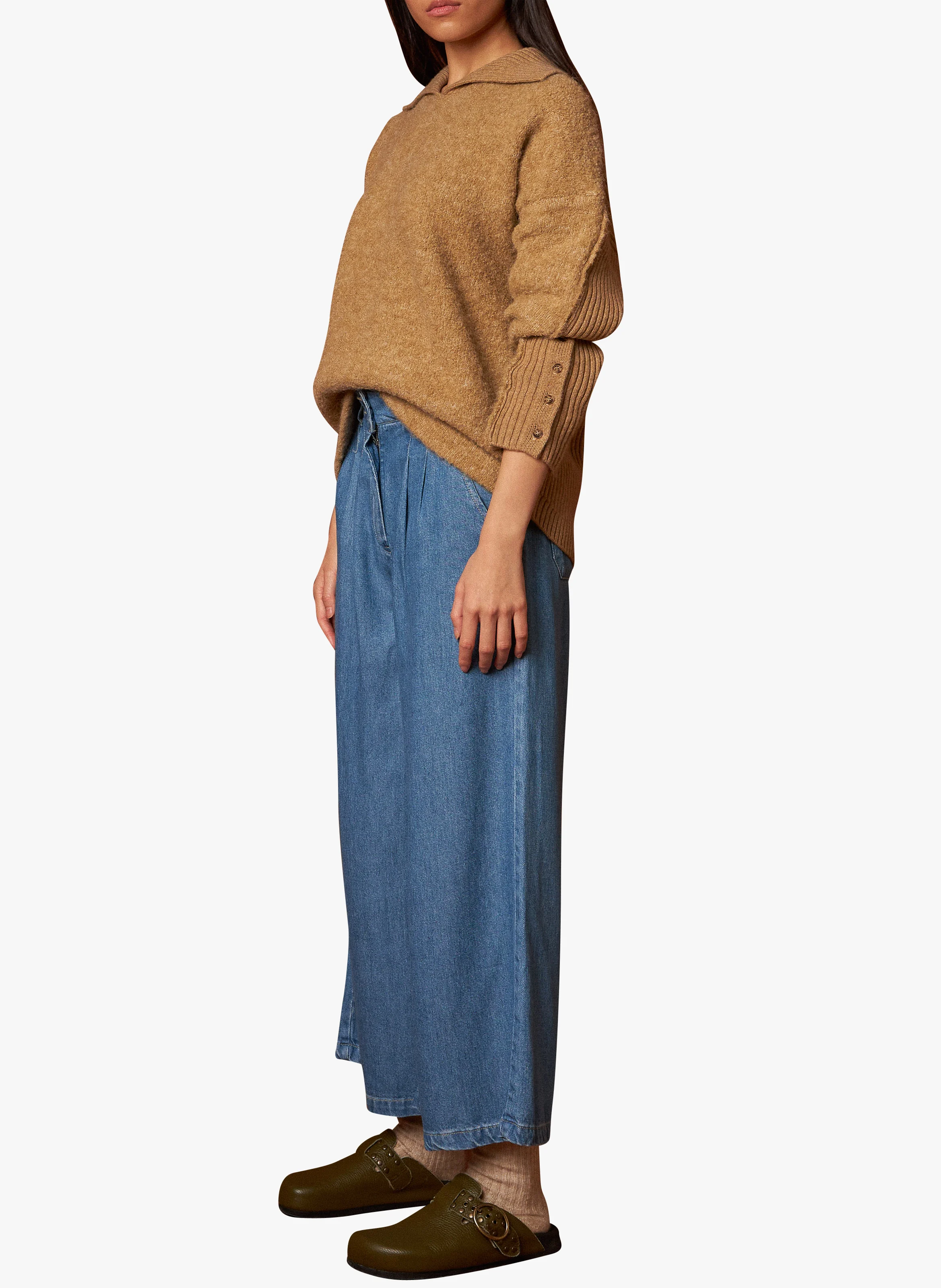 Pull col à revers en laine mélangée | Beige
