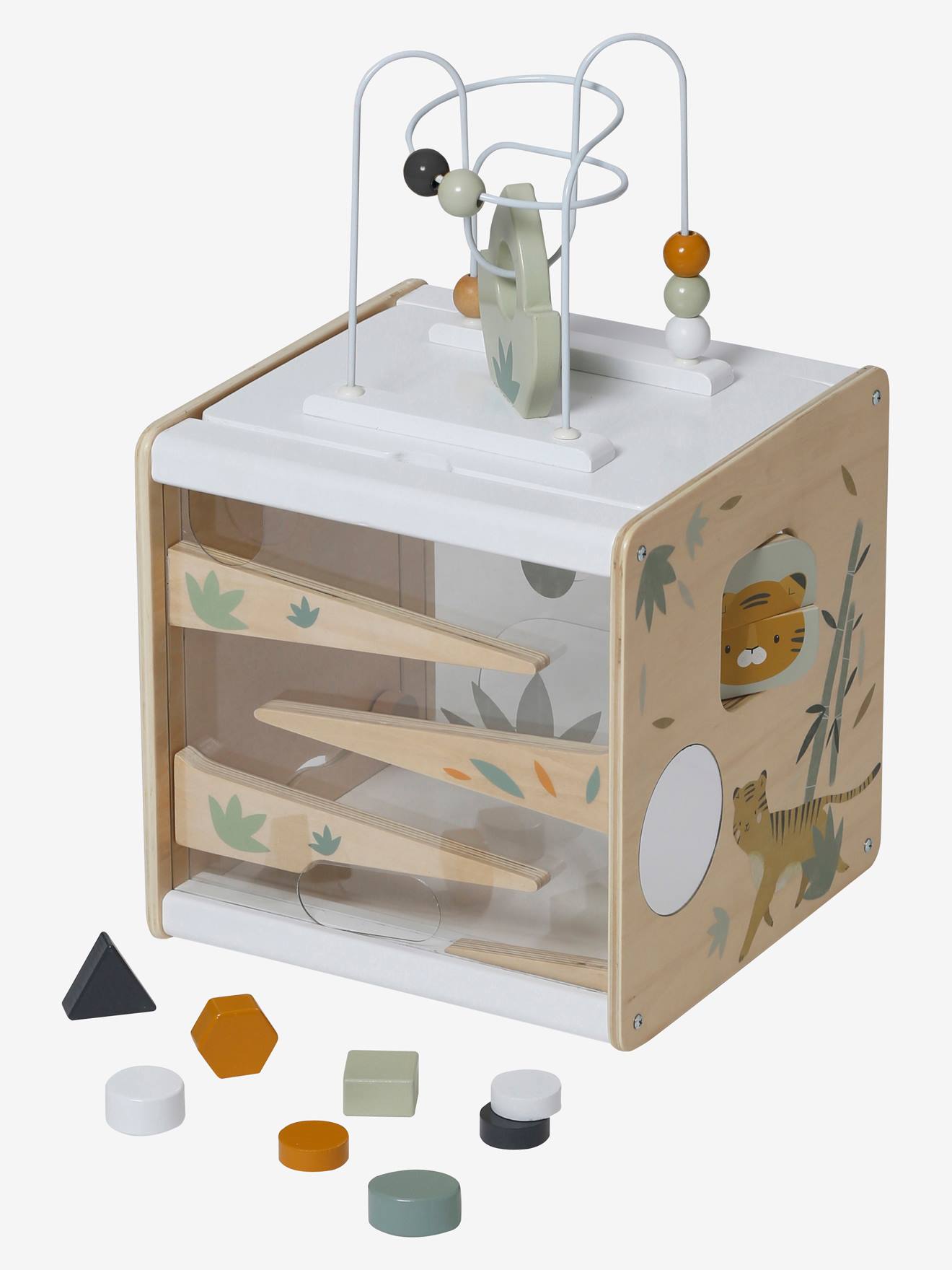 Cubo de atividades de madeira multicolorido de Hanói