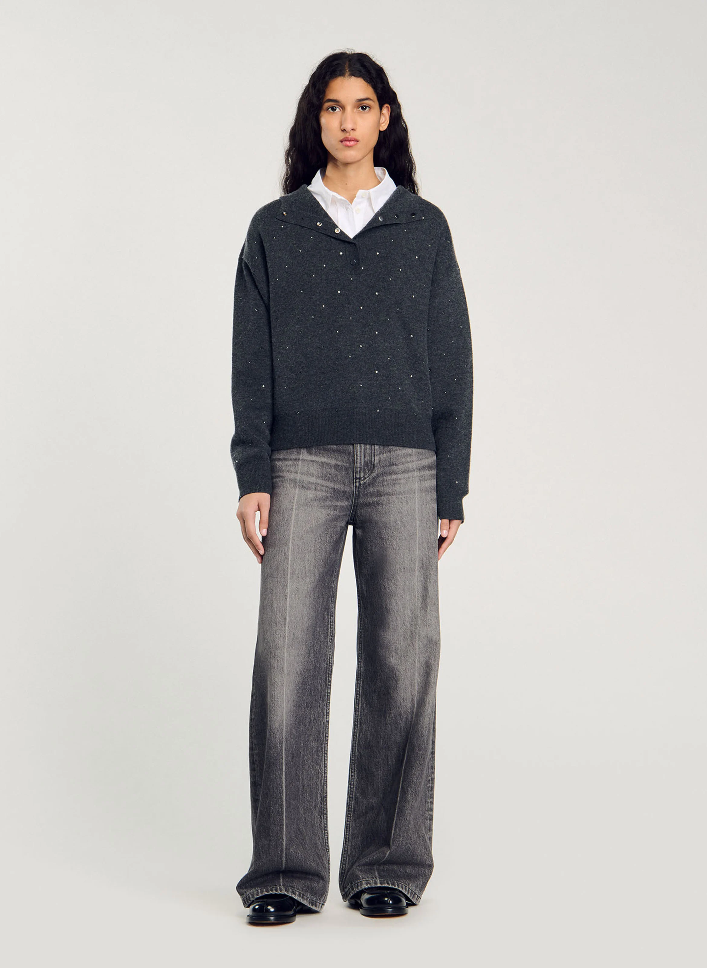 Pull col à capuche| Gris