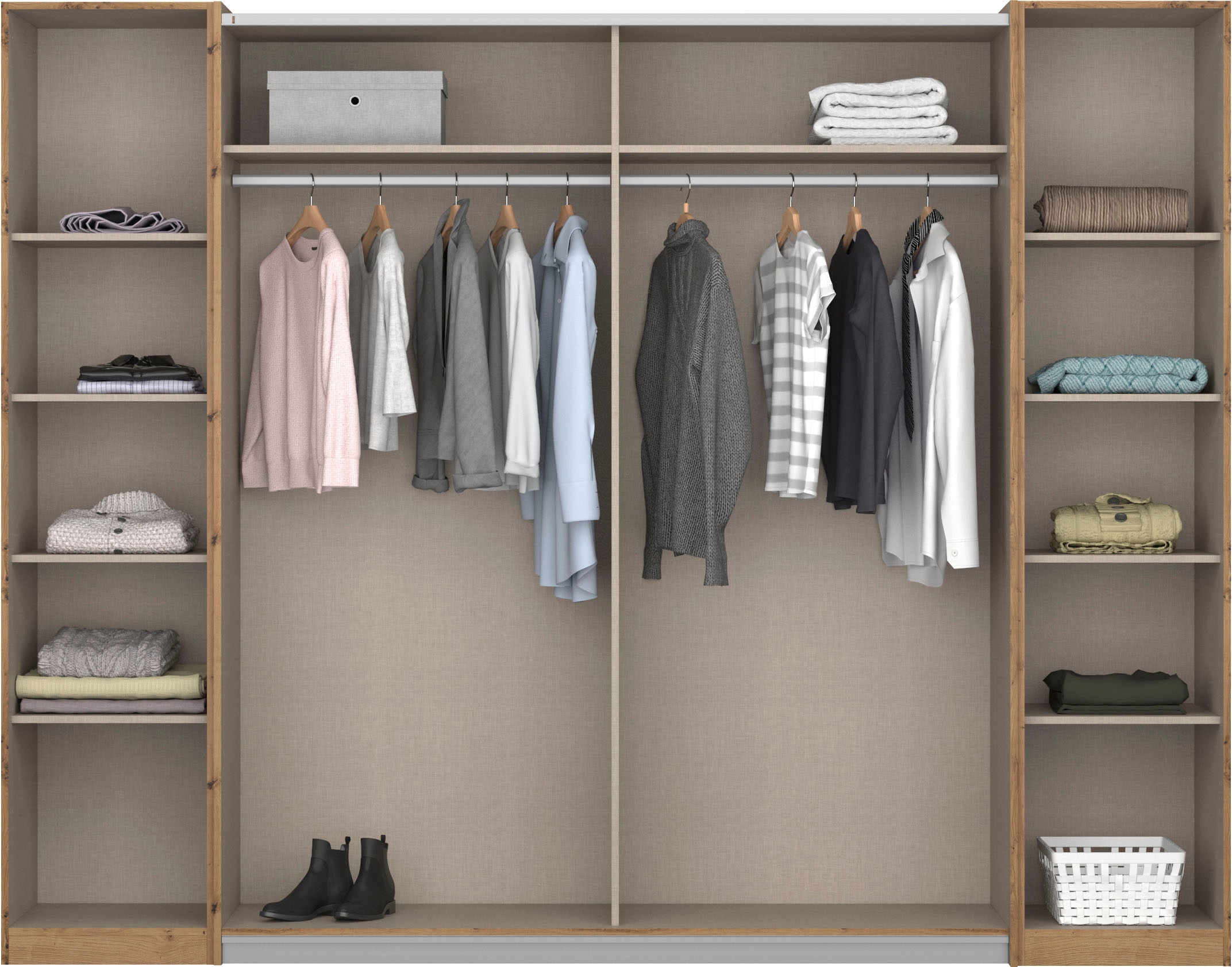 rauch Schwebetürenschrank »Kleiderschrank Drehtürenschrank Schrank Garderobe KRONACH TOPSELLER« in 3 Ausstattungen BASIC/CLASSIC/PREMIUM, Breiten 225/268/311/354 cm,  mit Dreh- und Schwebetüren und Spiegel, viele Böden MADE IN GERMANY