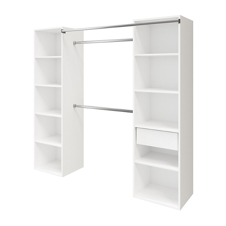 Dressing avec rideau et porte miroir blanc GoodHome Atomia H. 187,5 x L. 200 x P. 45 cm
