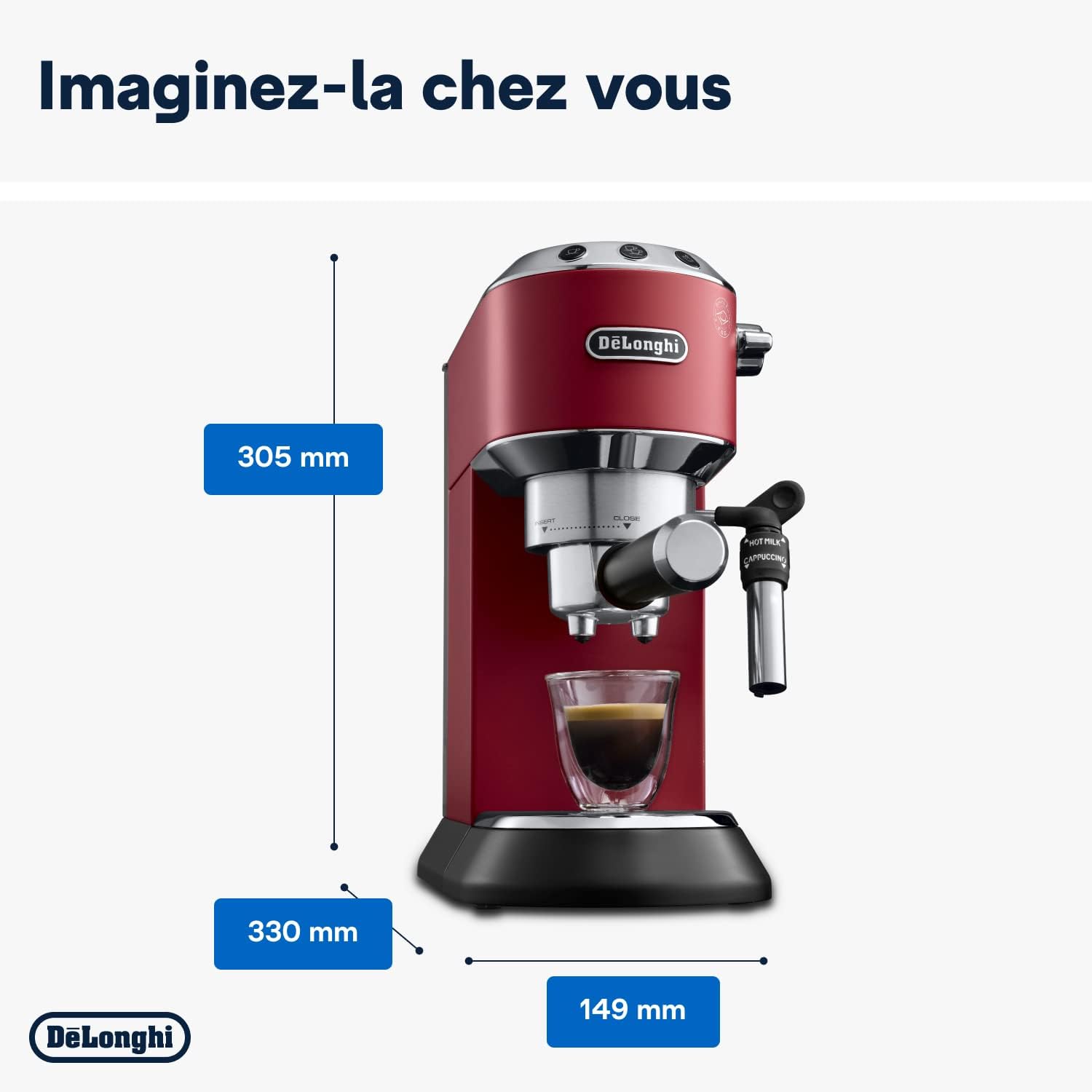 De'Longhi Dedica Style EC685.M, Machine à Expresso avec Buse à Mousse de Lait Professionnelle, Seulement 15 cm de Large, Réservoir de 1 L, Boîtier en Métal, Compatible avec les Dosettes E.S.E, Métal