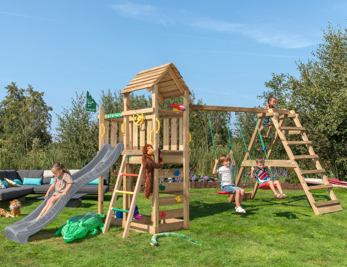 Jungle Gym Safari legetårn m/gynger & klatremodul grå