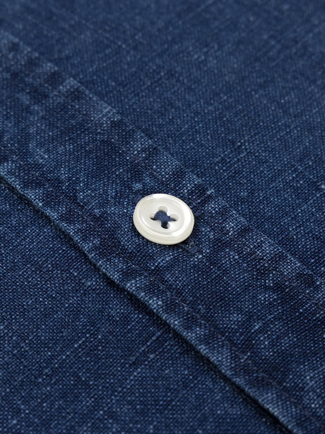 Chemise cintrée col mao Kurt en lin indigo