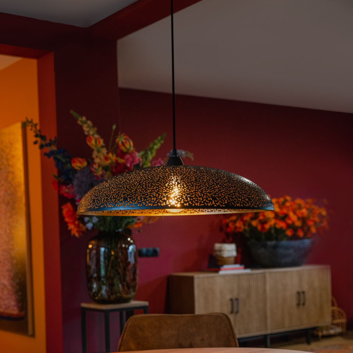 Oosterse hanglamp zwart met goud 60 cm - Japke