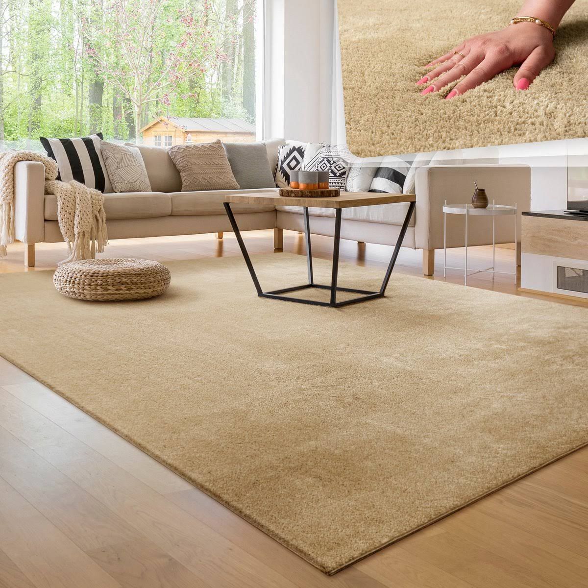 Paco Home Moderner Wohnzimmer Teppich Kurzflor Waschbar Weich Einfarbig Felloptik Anti-Rutsch
