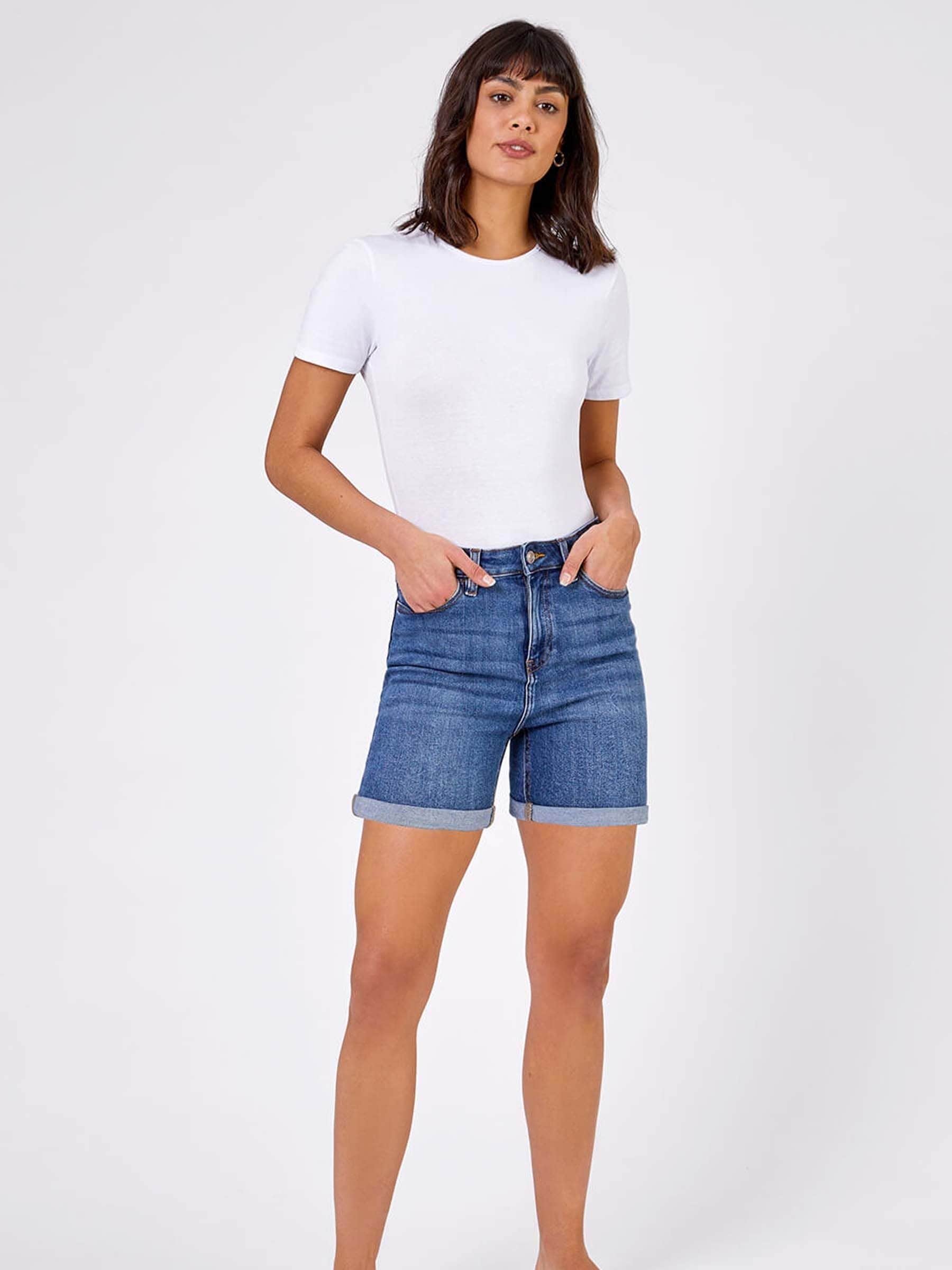 Blauw - Roman Denim mom short met stretchy